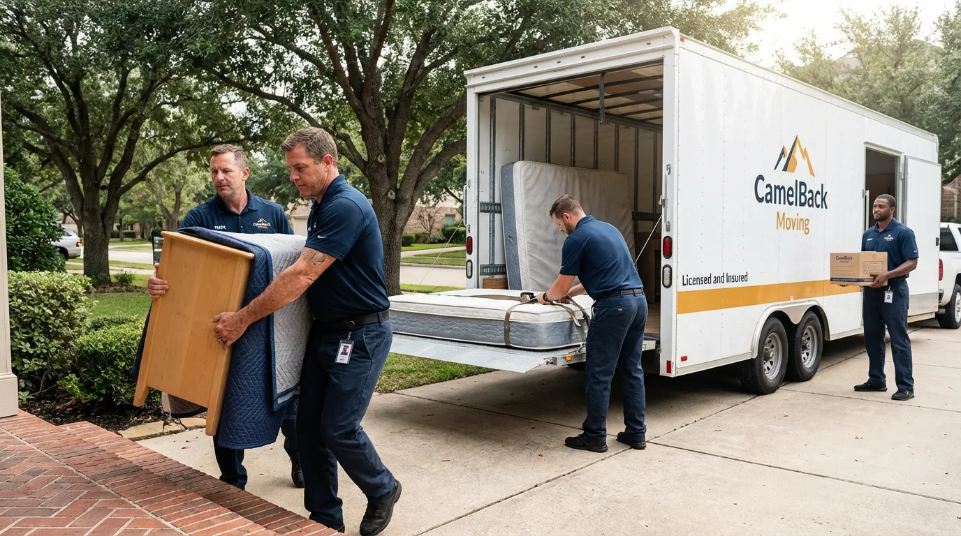 Crew loading residential truck for cross-state move from Andover, OH