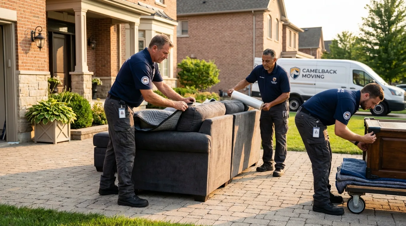 Large estate moving crew wrapping furniture in Andover, OH