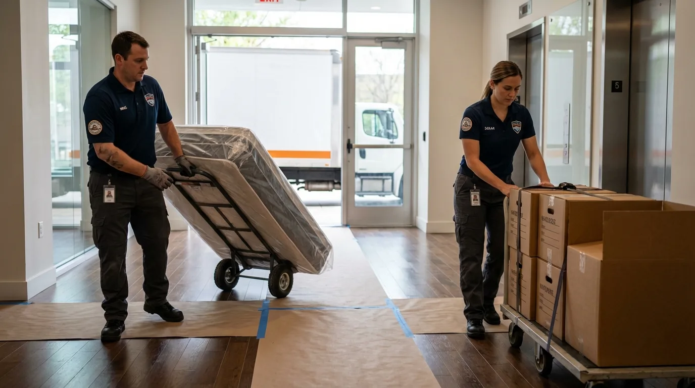 Professional apartment movers loading elevator in Andover, OH